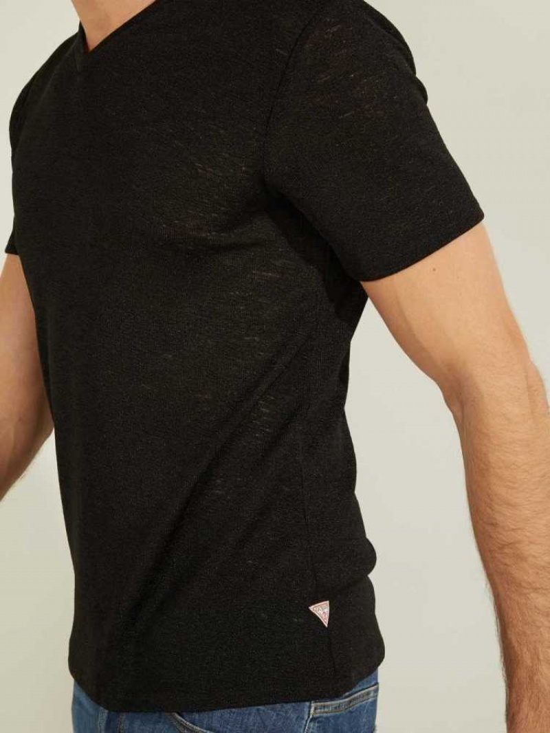 T Shirts Guess Gauze V-Neck Homme Noir | 01395-HOLM