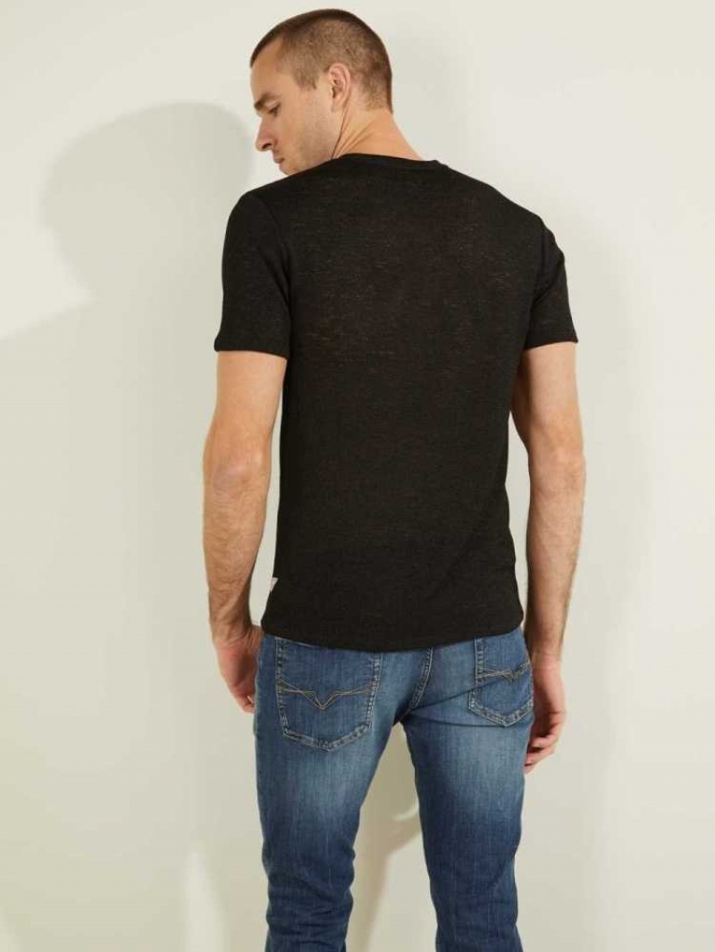 T Shirts Guess Gauze V-Neck Homme Noir | 01395-HOLM