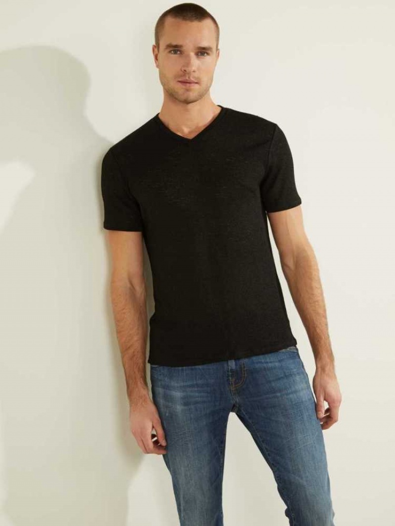 T Shirts Guess Gauze V-Neck Homme Noir | 01395-HOLM