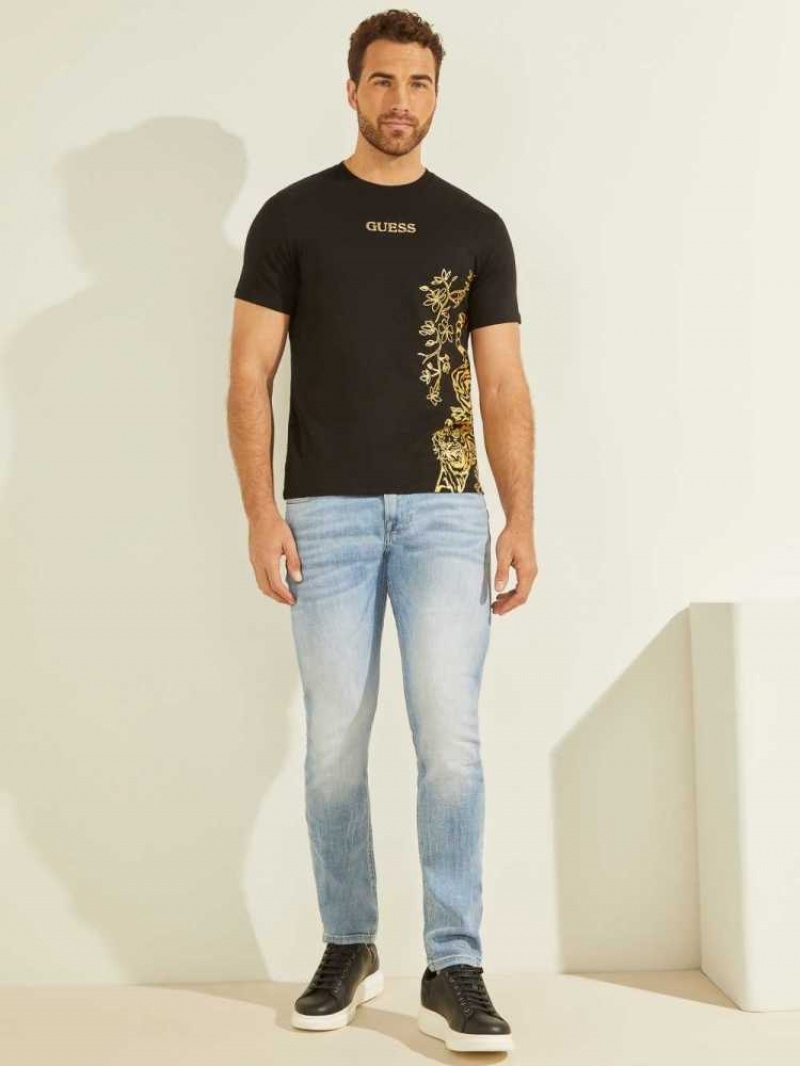 T Shirts Guess Gold Tiger Homme Noir | 14690-QXSP