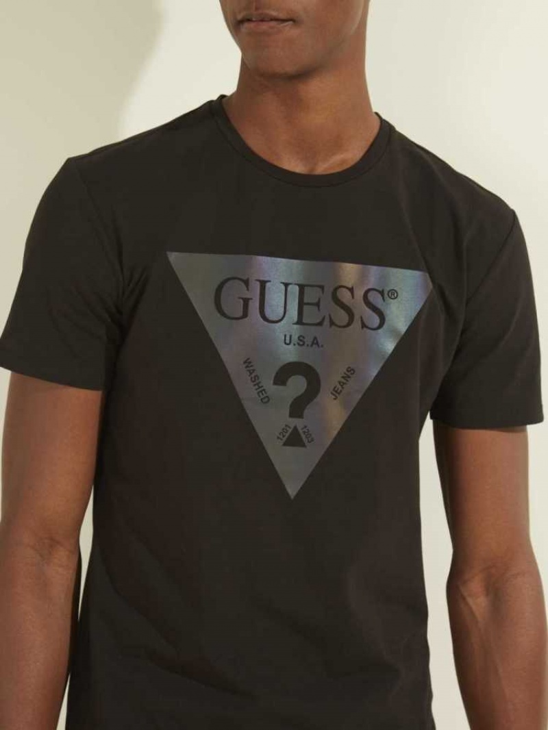 T Shirts Guess Iridescent Logo Graphique Homme Noir | 17508-PAOE