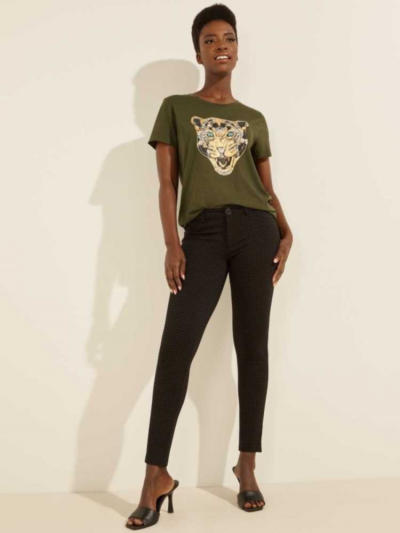 T Shirts Guess Leopard Bling Femme Vert | 91678-VFDN