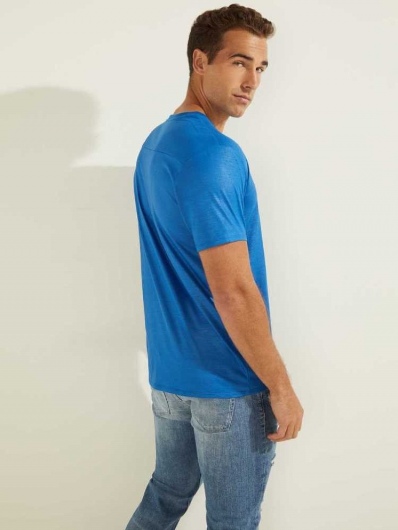 T Shirts Guess Mason Yoke V-Neck Homme Bleu | 20359-BVHA