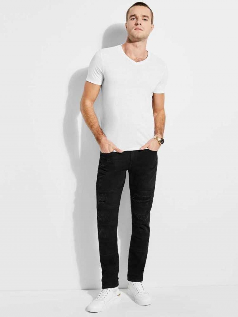 T Shirts Guess Mason Yoke V-Neck Homme Blanche | 94682-HAIW