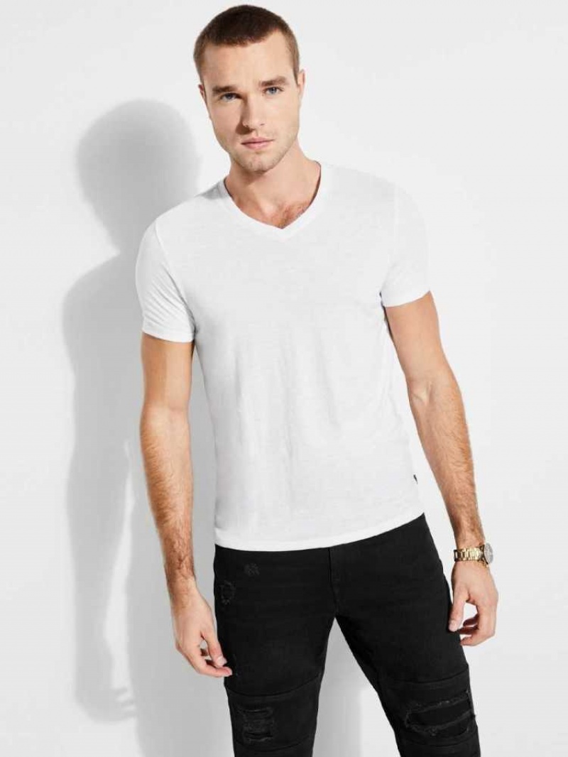 T Shirts Guess Mason Yoke V-Neck Homme Blanche | 94682-HAIW