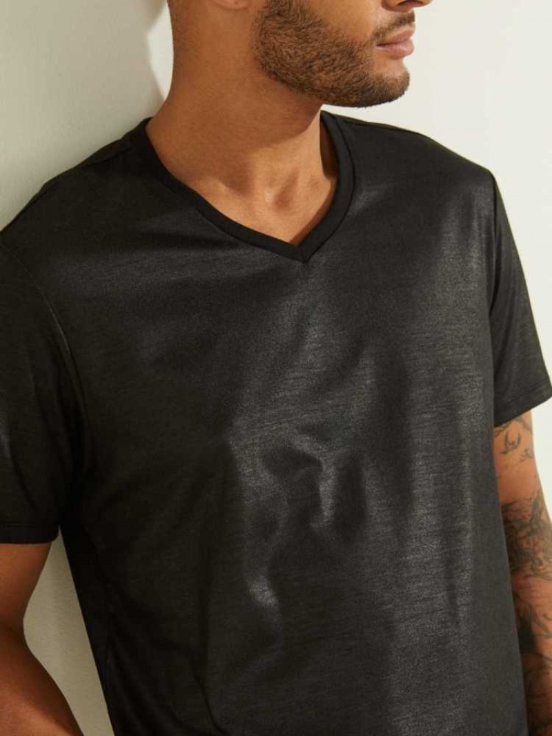 T Shirts Guess Mason Yoke V-Neck Homme Noir | 12459-CONH