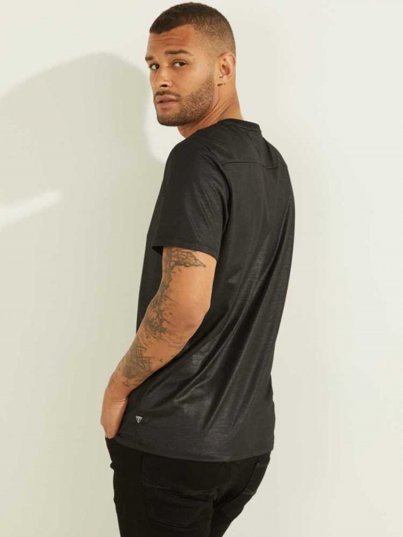 T Shirts Guess Mason Yoke V-Neck Homme Noir | 12459-CONH