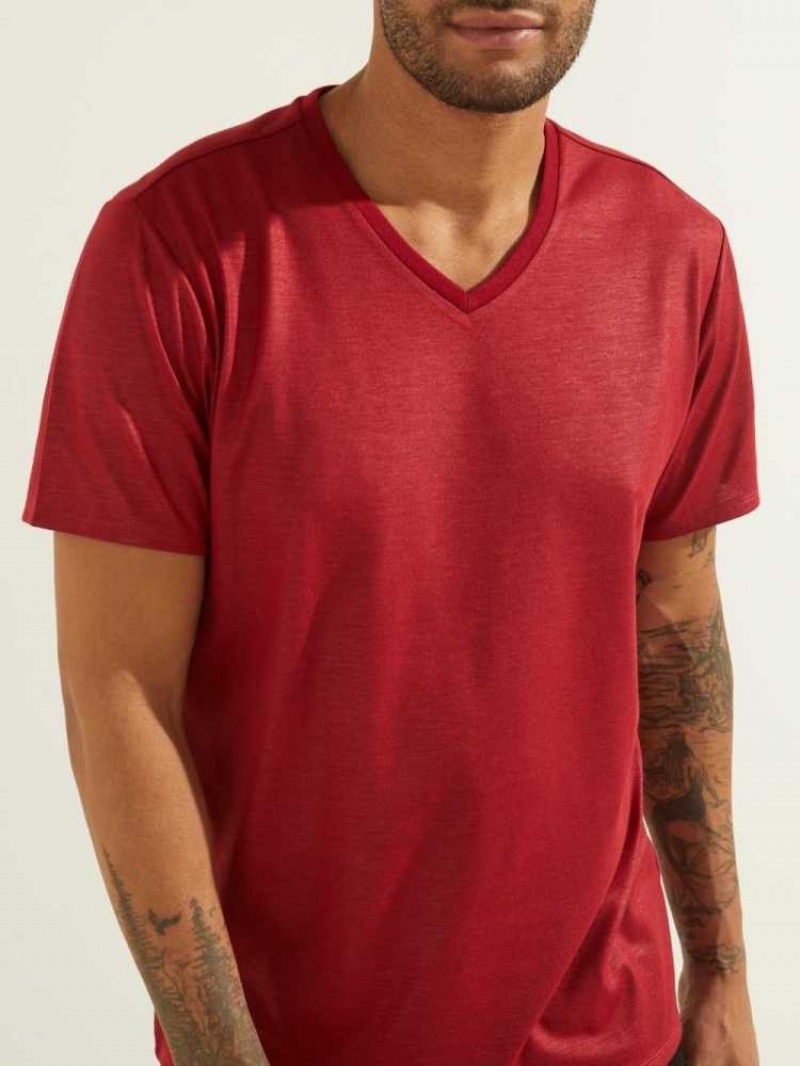 T Shirts Guess Mason Yoke V-Neck Homme Rouge | 75190-LZCX