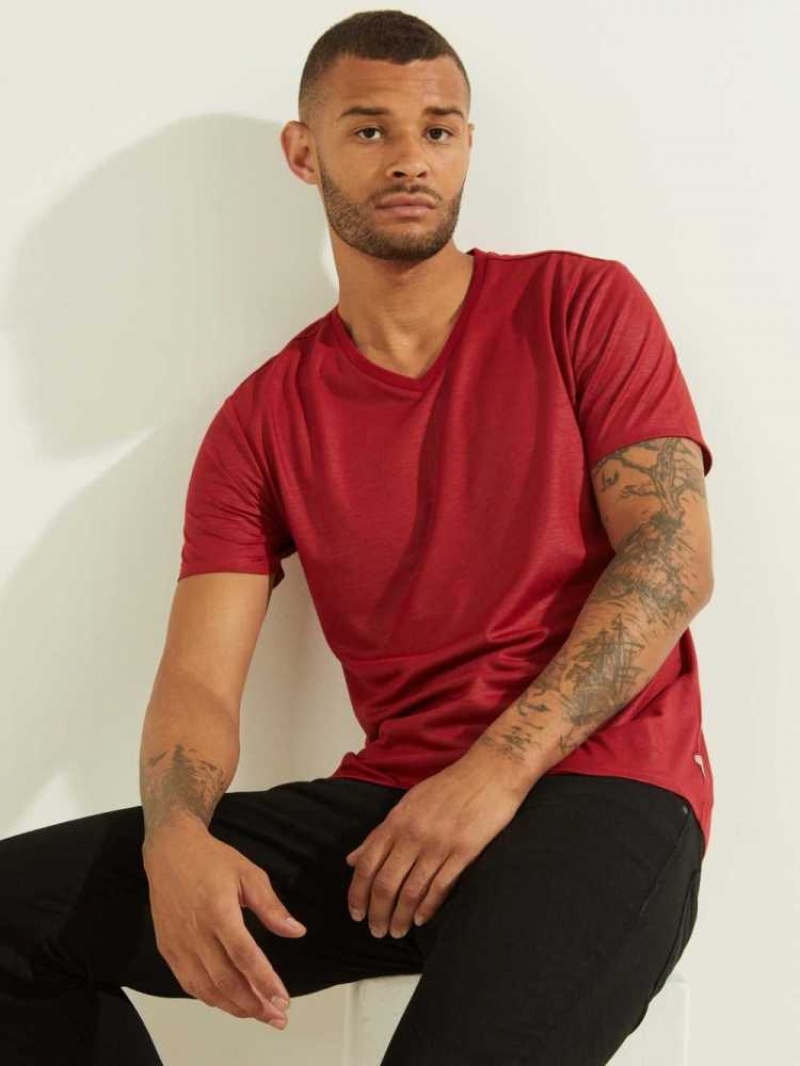 T Shirts Guess Mason Yoke V-Neck Homme Rouge | 75190-LZCX