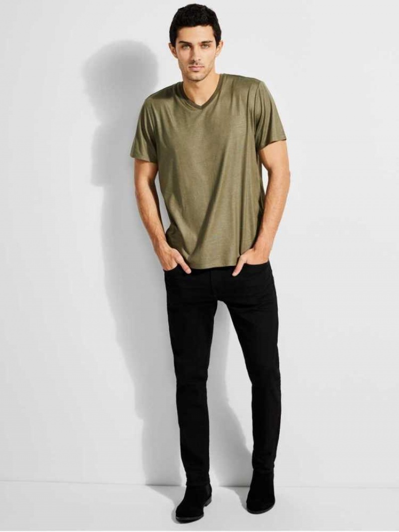 T Shirts Guess Mason Yoke V-Neck Homme Vert Olive | 23158-FROS