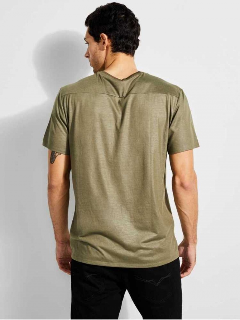 T Shirts Guess Mason Yoke V-Neck Homme Vert Olive | 23158-FROS