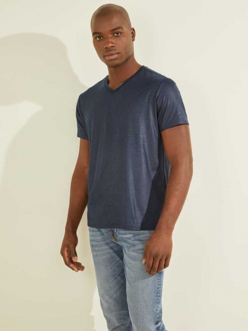 T Shirts Guess Mason Yoke V-Neck Homme Violette | 35724-VBKH