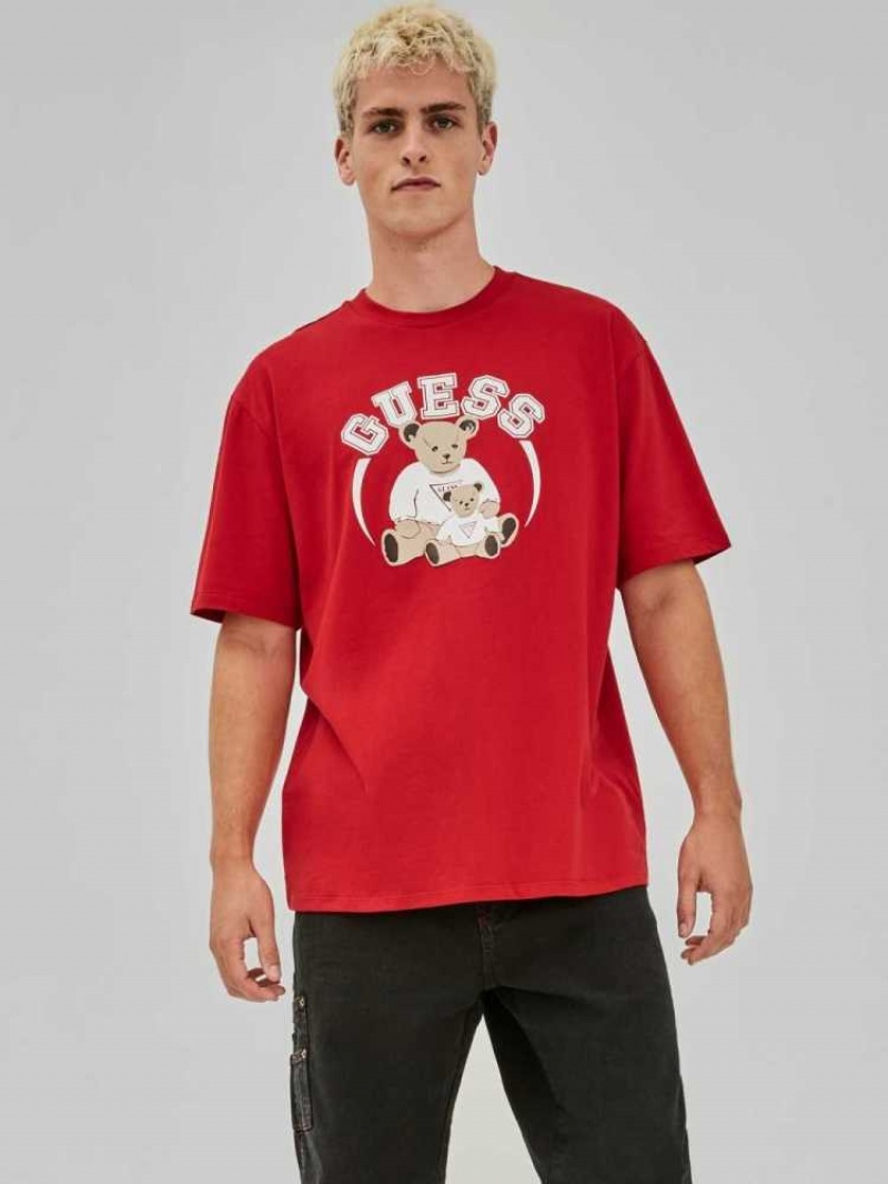 T Shirts Guess Originale Bear Homme Rouge Rose | 38526-ZJHK