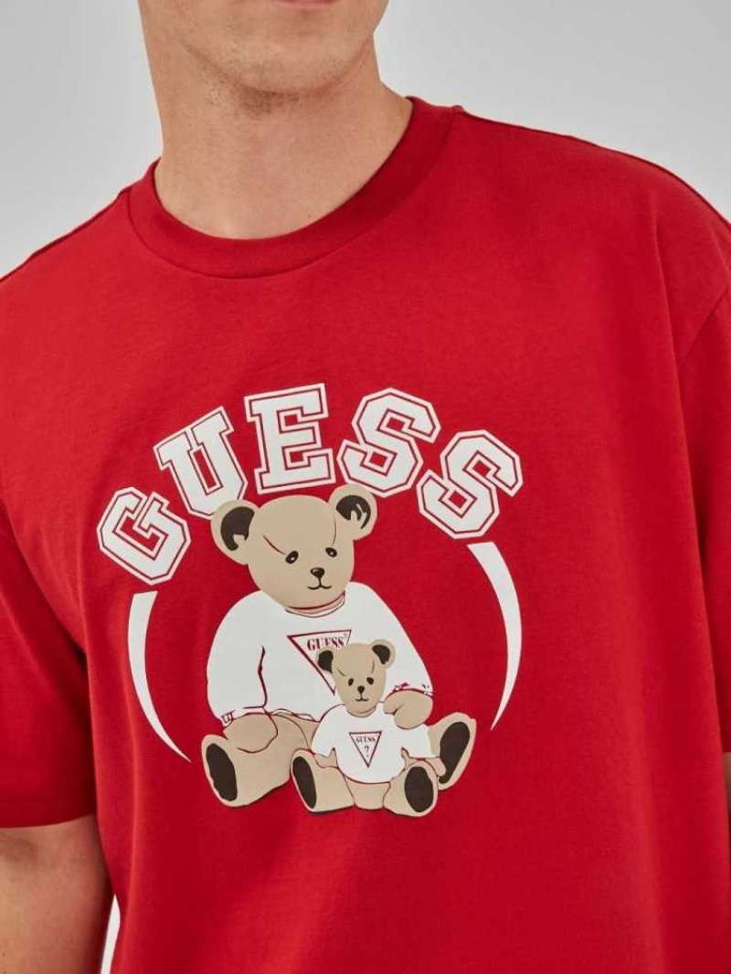 T Shirts Guess Originale Bear Homme Rouge Rose | 38526-ZJHK