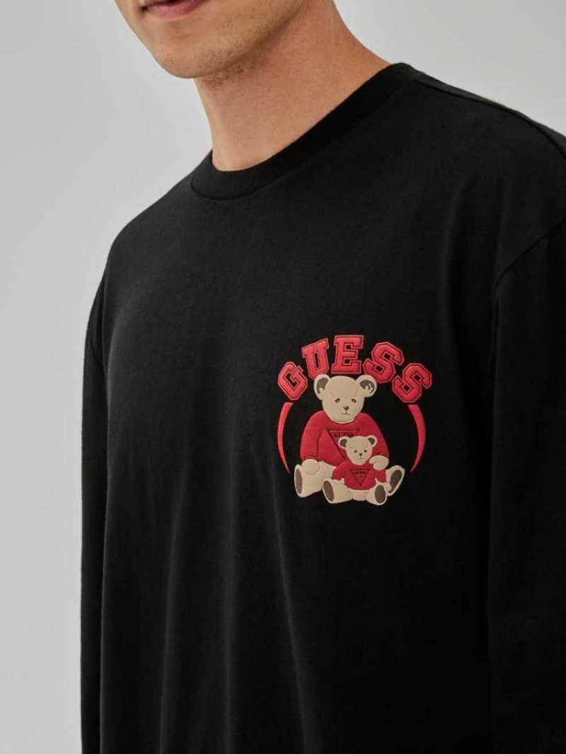 T Shirts Guess Originale Bear Long-Sleeve Homme Noir | 08362-PXDW