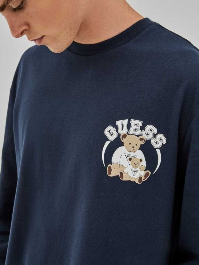 T Shirts Guess Originale Bear Long-Sleeve Homme Bleu | 54720-SUML