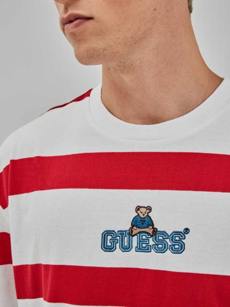 T Shirts Guess Originale Bear Stripe Homme Rouge Rose Multicolore | 28571-PDVN