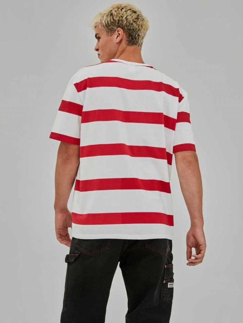 T Shirts Guess Originale Bear Stripe Homme Rouge Rose Multicolore | 28571-PDVN