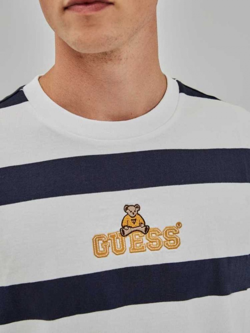 T Shirts Guess Originale Bear Stripe Homme Bleu Multicolore | 52781-WPMH