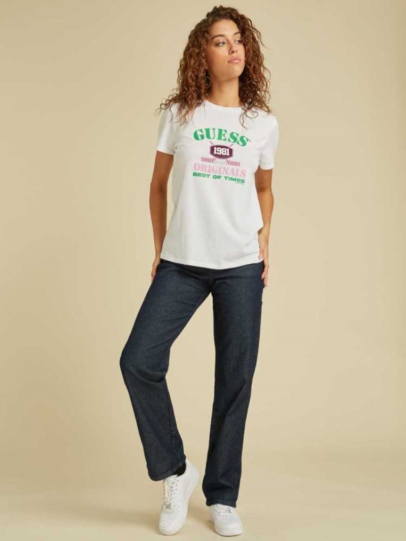 T Shirts Guess Originale Easy Logo Femme Blanche | 30719-QYEV