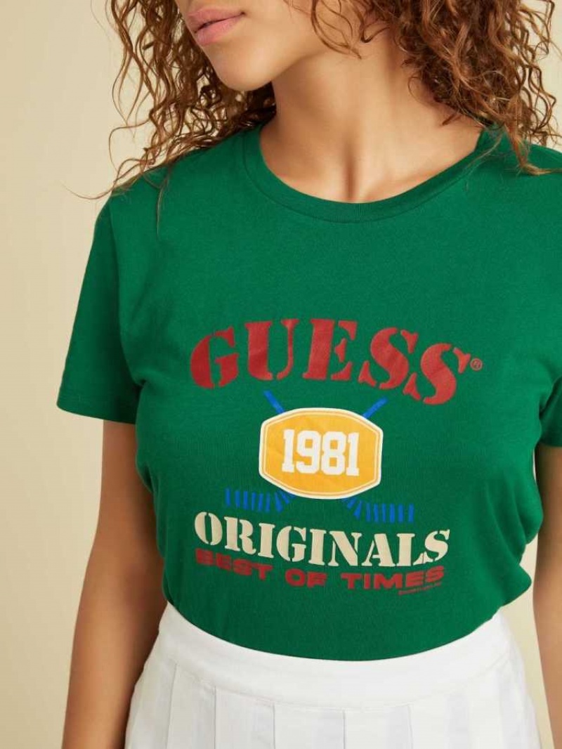 T Shirts Guess Originale Easy Logo Femme Vert | 63702-ZHVX