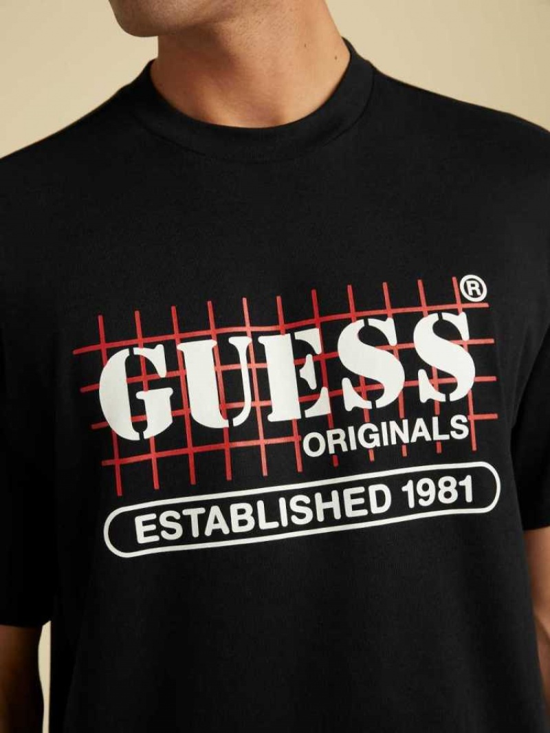 T Shirts Guess Originale Grid Homme Noir | 04957-RHKE