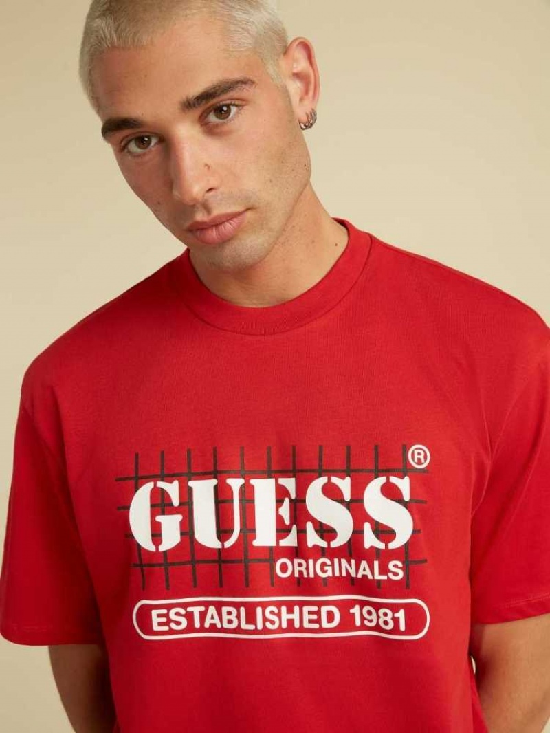 T Shirts Guess Originale Grid Homme Rouge | 51924-SRLC