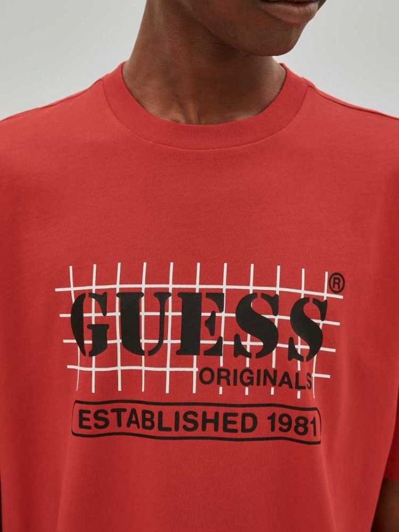 T Shirts Guess Originale Grid Homme Rouge | 75809-QCVZ