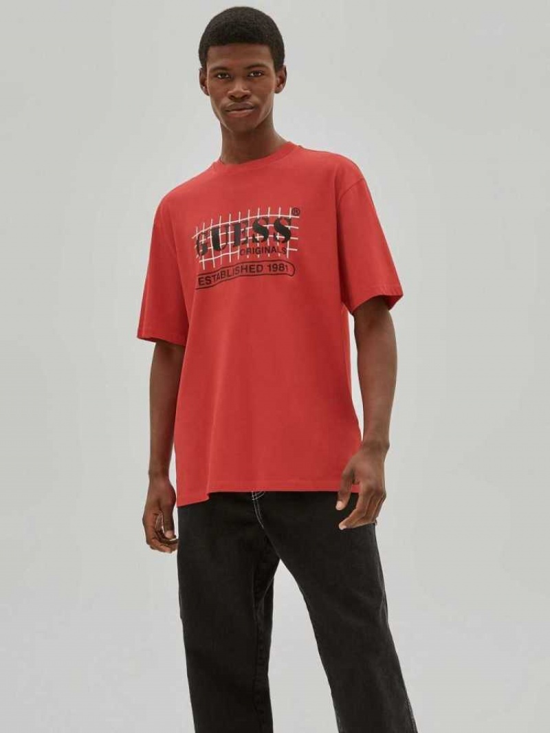 T Shirts Guess Originale Grid Homme Rouge | 75809-QCVZ