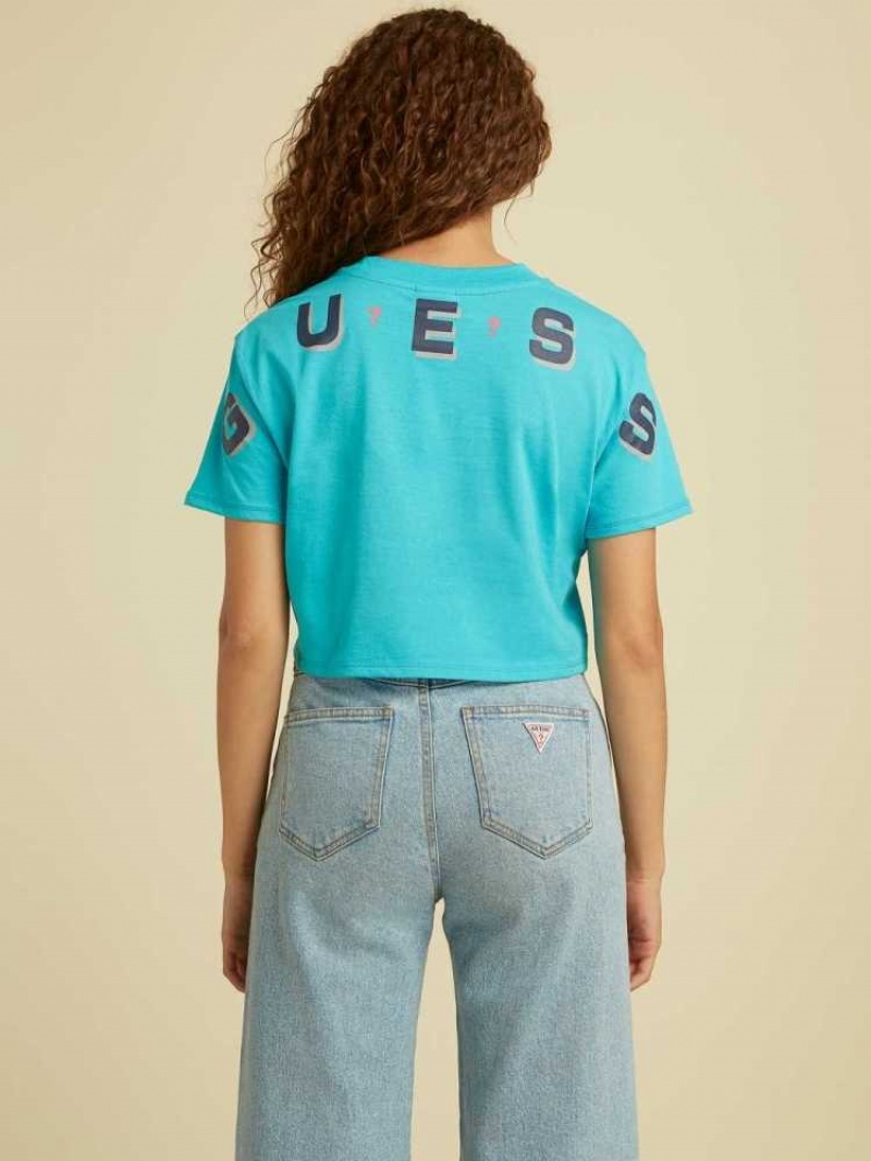 T Shirts Guess Originale Logo Crop Femme Bleu | 06274-SBXH