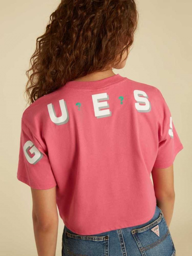 T Shirts Guess Originale Logo Crop Femme Rouge Rose | 15098-YTCH