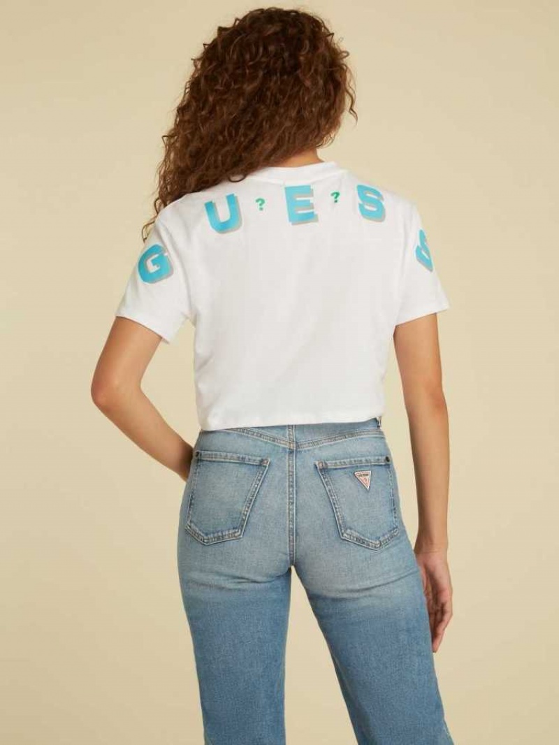 T Shirts Guess Originale Logo Crop Femme Blanche | 50786-WCTP