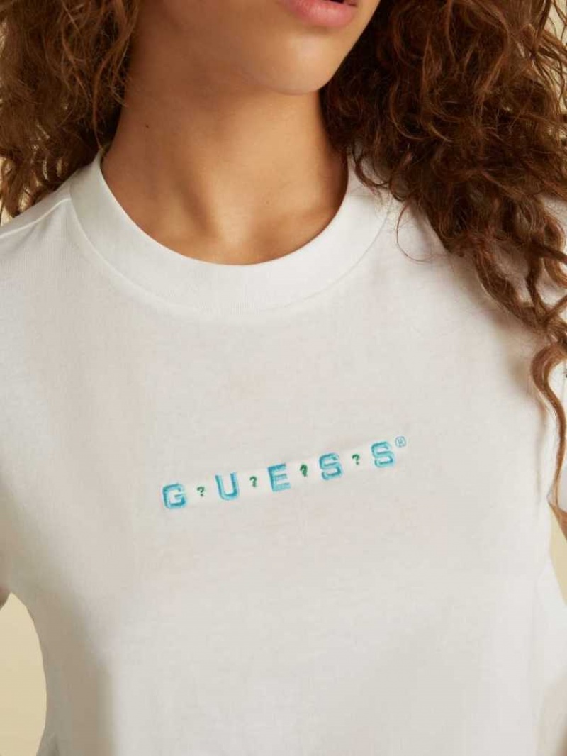 T Shirts Guess Originale Logo Crop Femme Blanche | 50786-WCTP