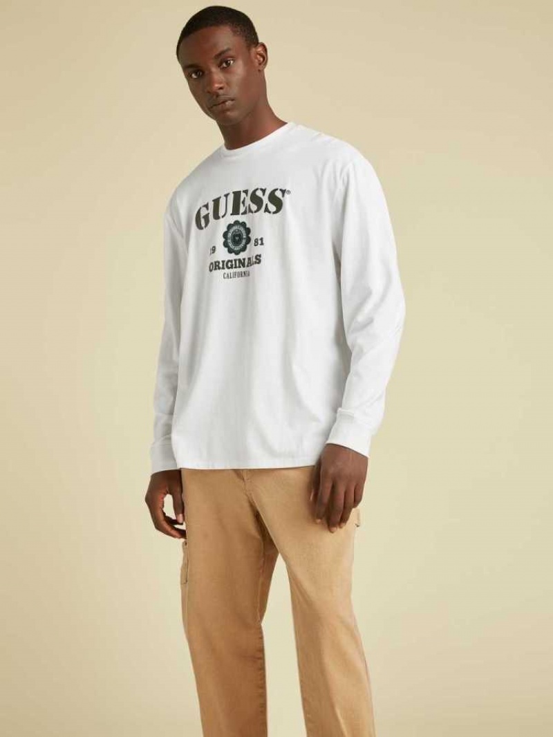 T Shirts Guess Originale Logo Long Sleeve Homme Blanche | 18752-EQSZ