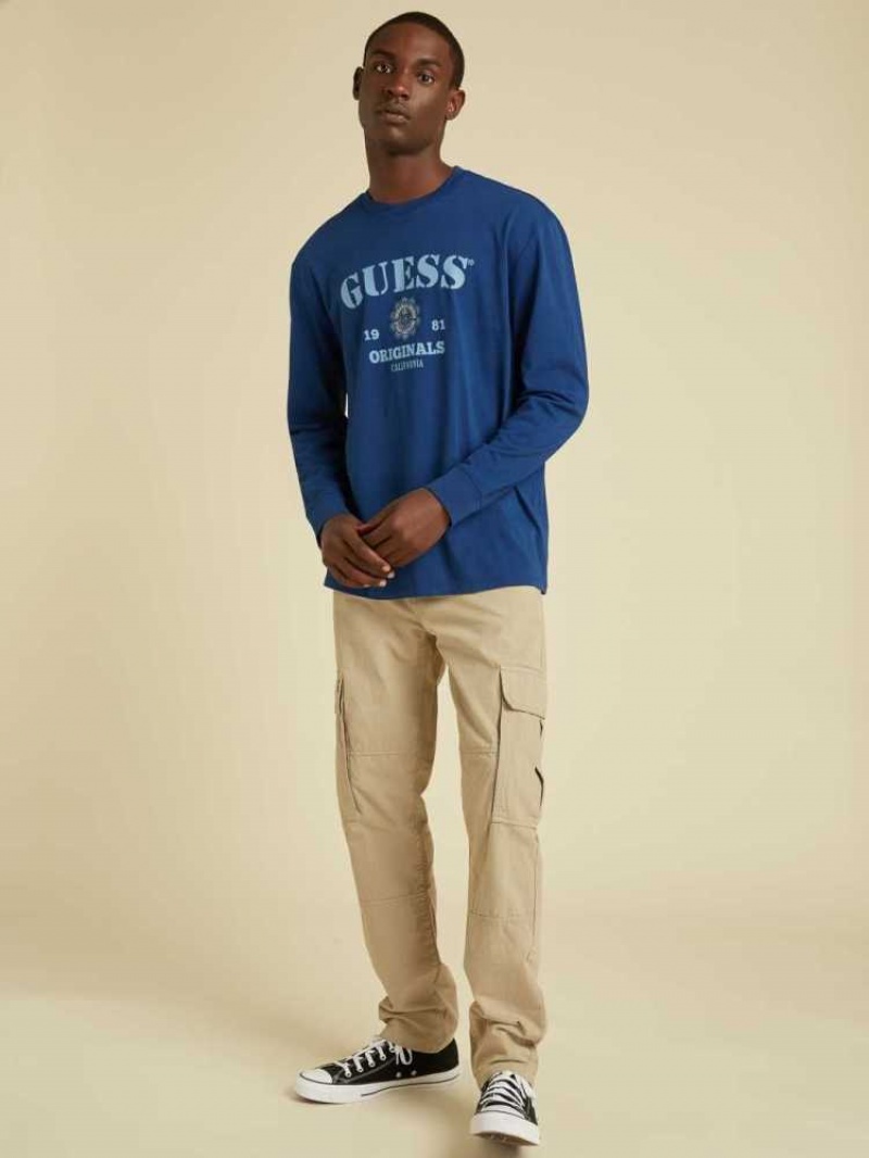 T Shirts Guess Originale Logo Long Sleeve Homme Bleu | 09473-MZAI