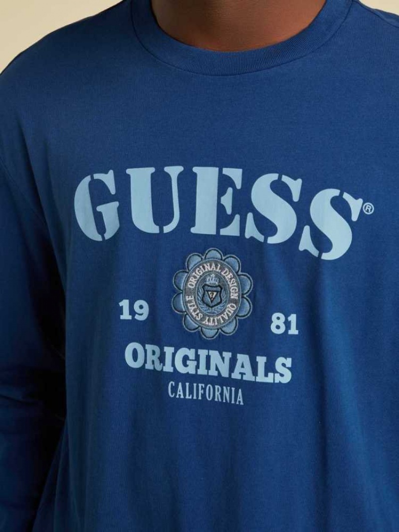 T Shirts Guess Originale Logo Long Sleeve Homme Bleu | 09473-MZAI