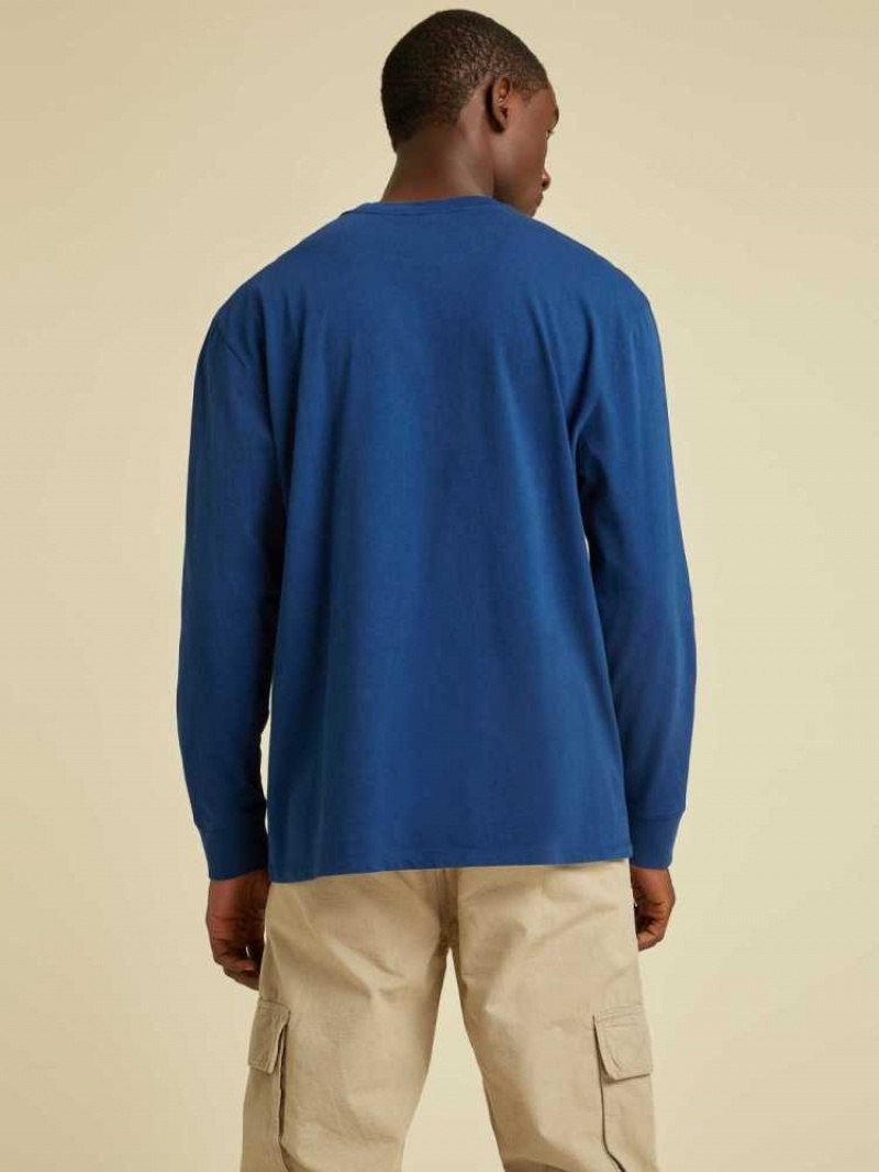 T Shirts Guess Originale Logo Long Sleeve Homme Bleu | 09473-MZAI