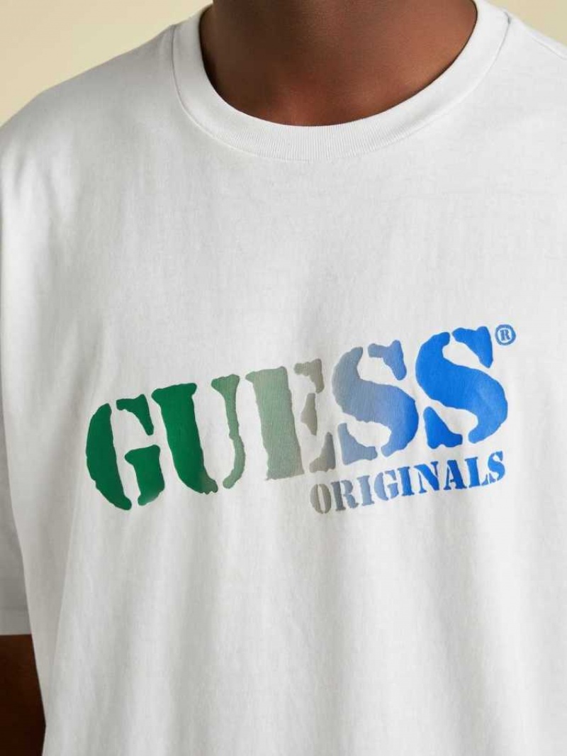 T Shirts Guess Originale Ombre Logo Homme Blanche | 86712-AUDV