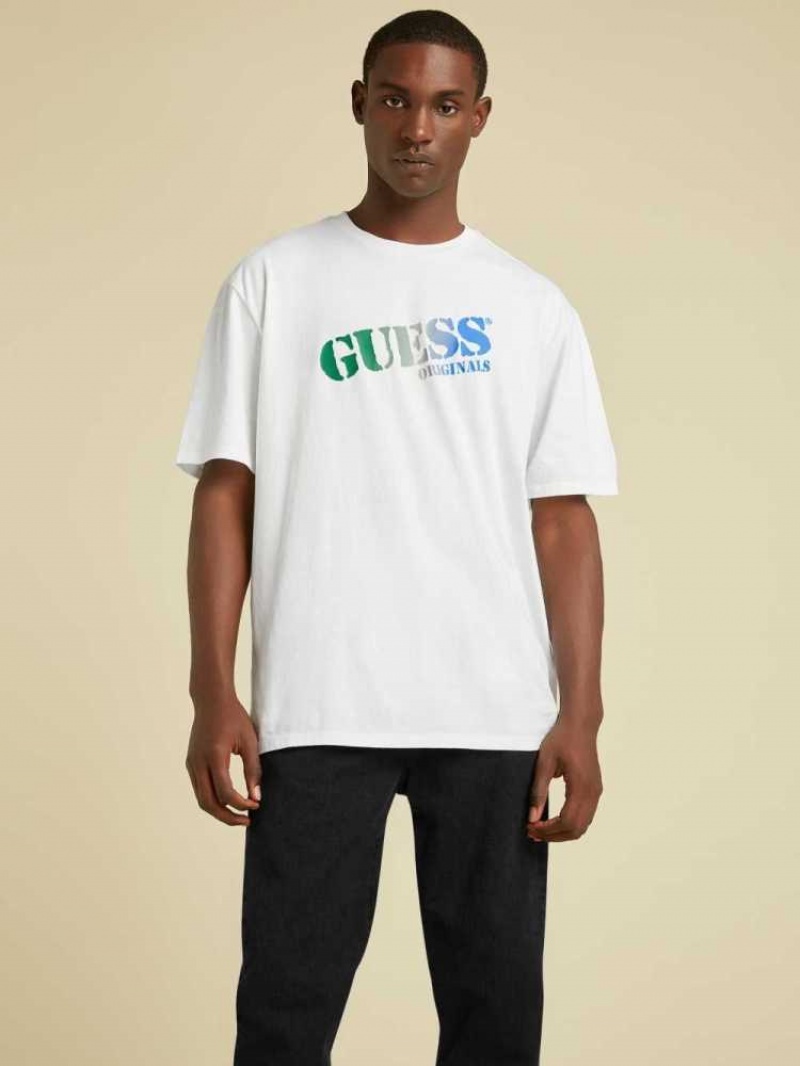 T Shirts Guess Originale Ombre Logo Homme Blanche | 86712-AUDV