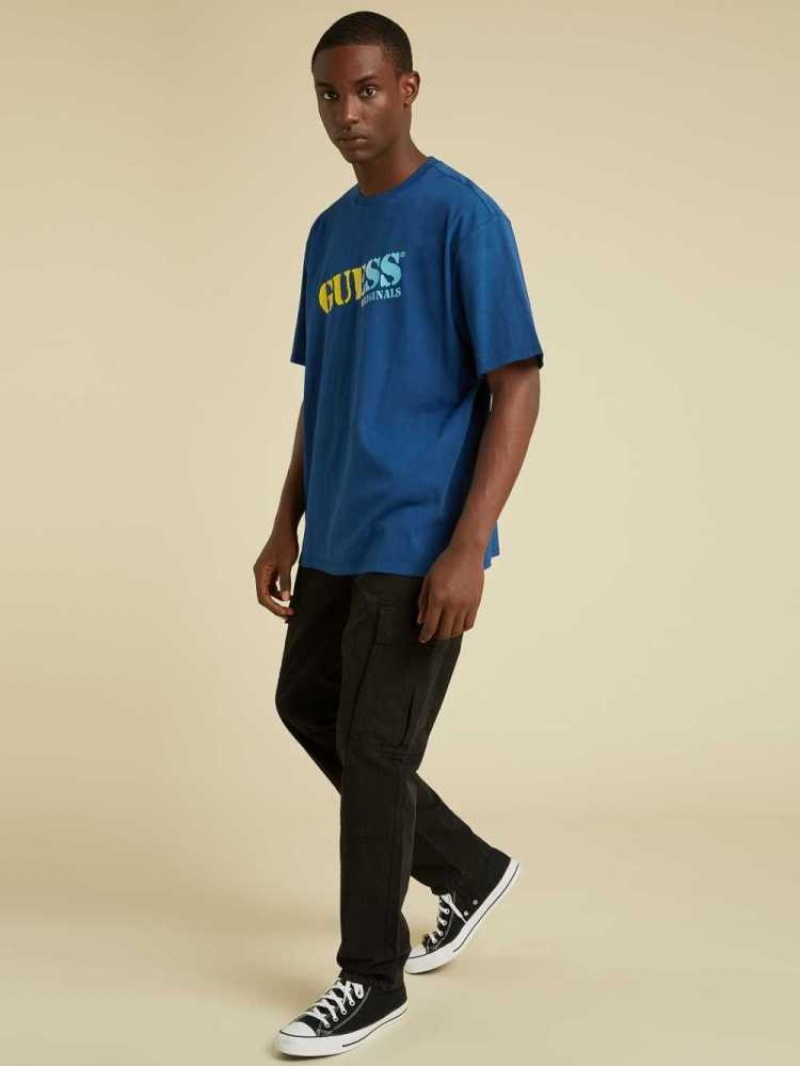 T Shirts Guess Originale Ombre Logo Homme Bleu | 68124-ETVX