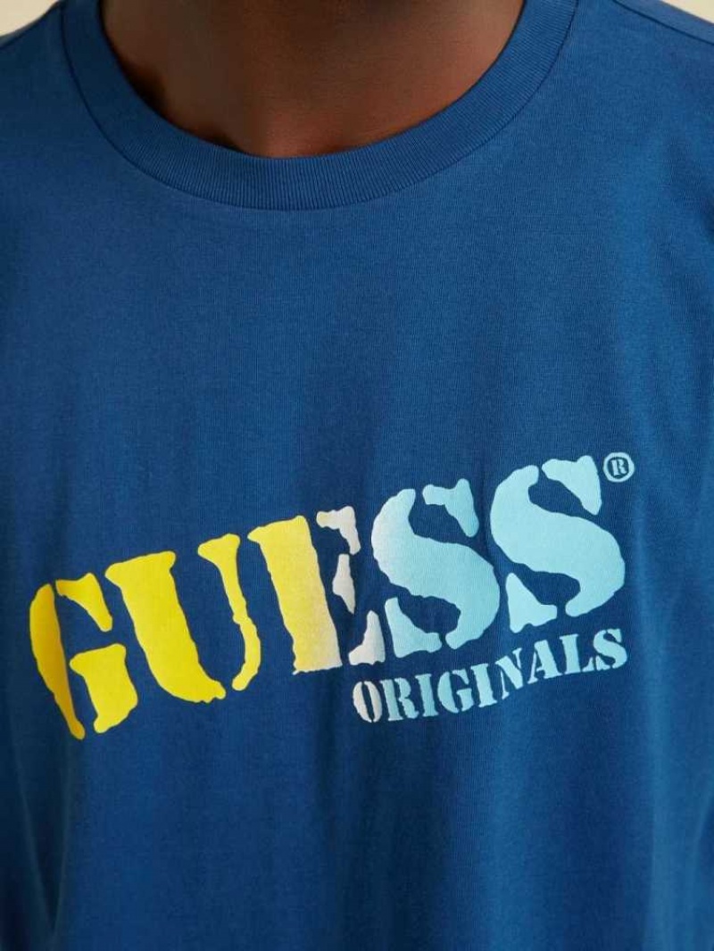 T Shirts Guess Originale Ombre Logo Homme Bleu | 68124-ETVX