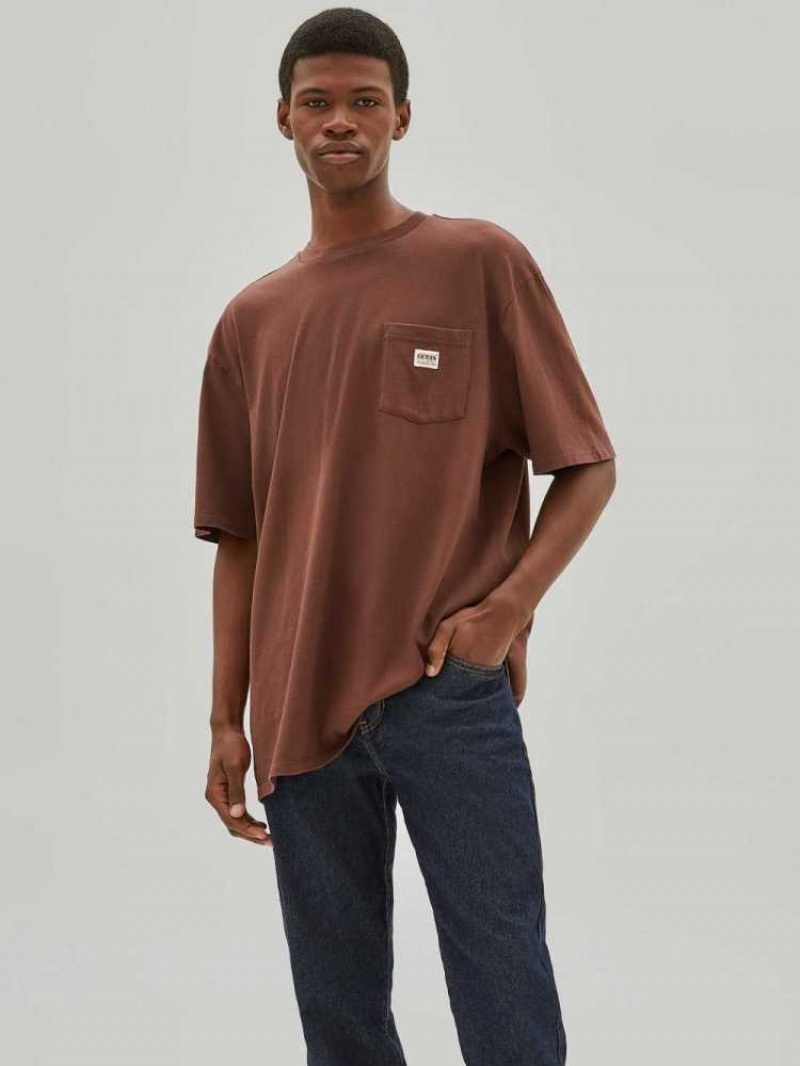 T Shirts Guess Originale Pocket Homme Chocolat | 91483-KWTE