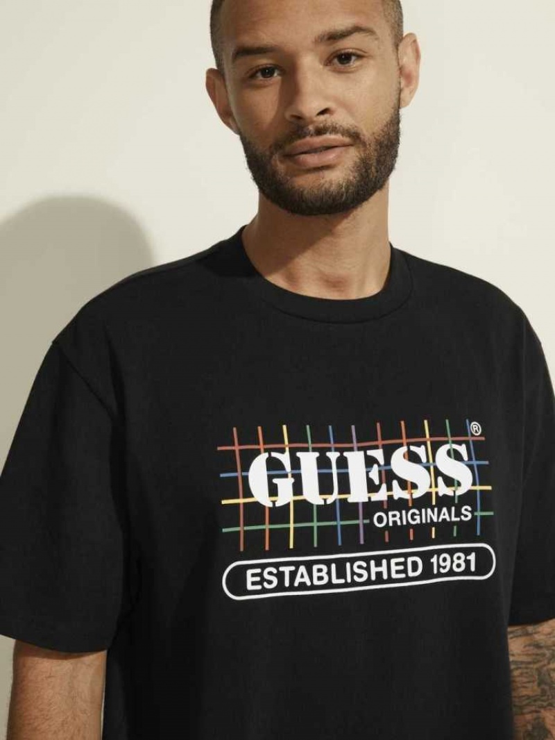 T Shirts Guess Originale Rainbow Grid Homme Noir | 64520-FURL