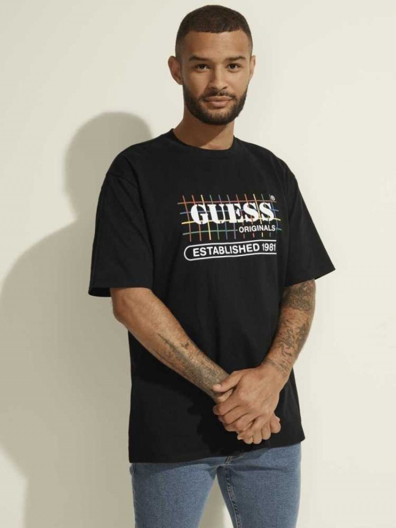 T Shirts Guess Originale Rainbow Grid Homme Noir | 64520-FURL