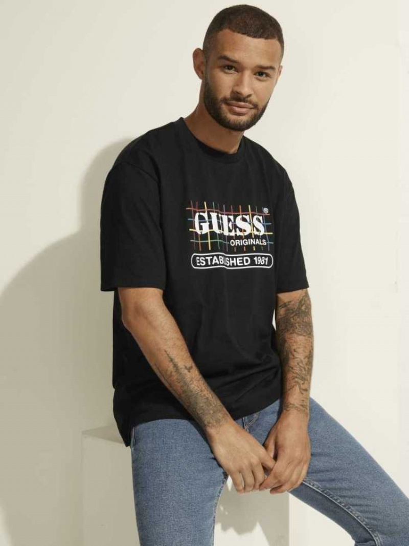 T Shirts Guess Originale Rainbow Grid Homme Noir | 64520-FURL