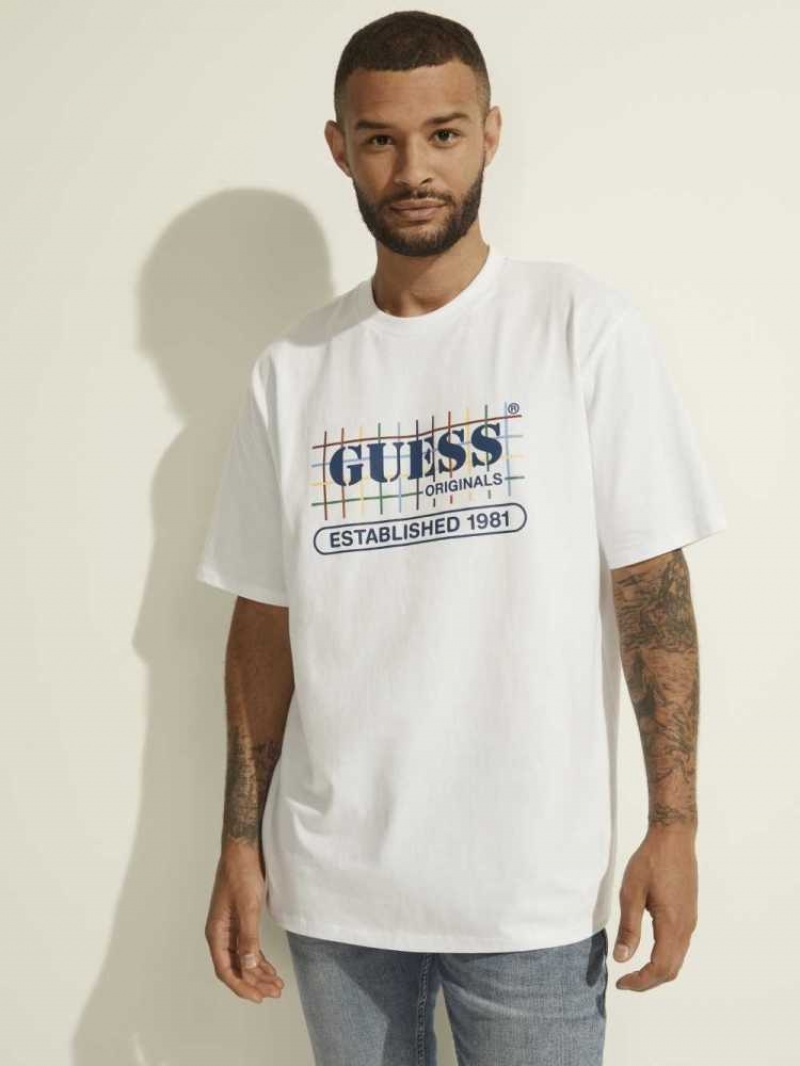 T Shirts Guess Originale Rainbow Grid Homme Blanche | 85963-NPVB