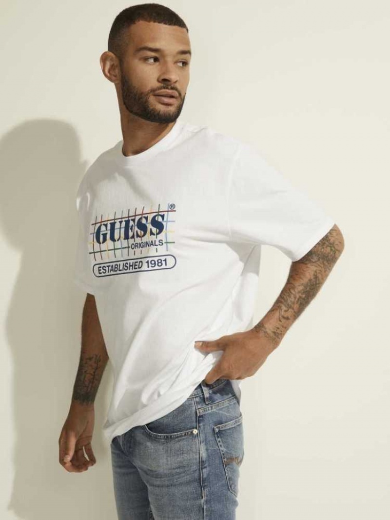 T Shirts Guess Originale Rainbow Grid Homme Blanche | 85963-NPVB