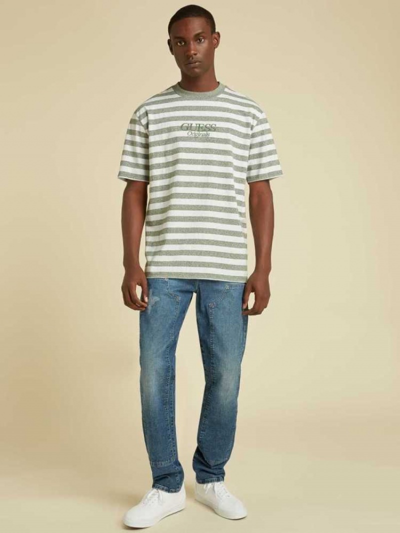 T Shirts Guess Originale Rayé Homme Vert | 91504-JBMU