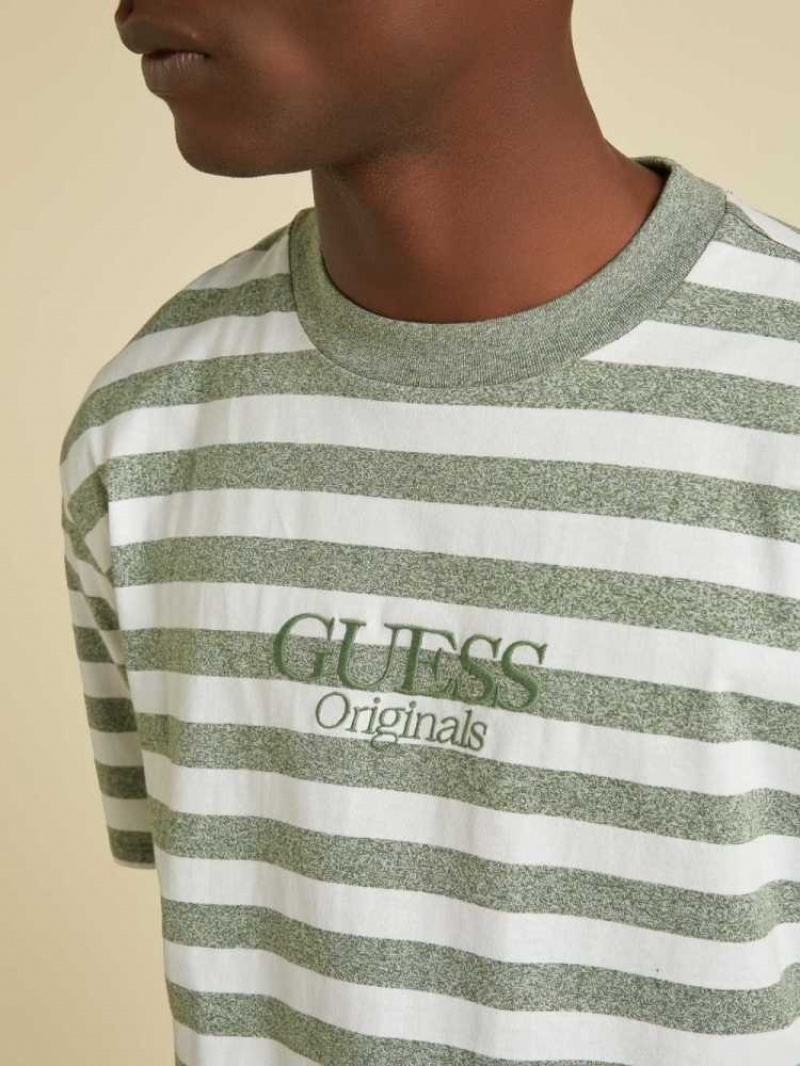 T Shirts Guess Originale Rayé Homme Vert | 91504-JBMU