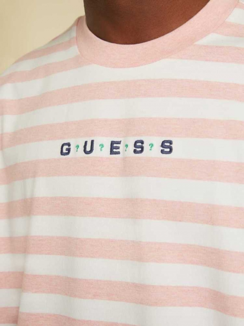 T Shirts Guess Originale Rayé Logo Homme Rouge Rose | 84152-WQLB